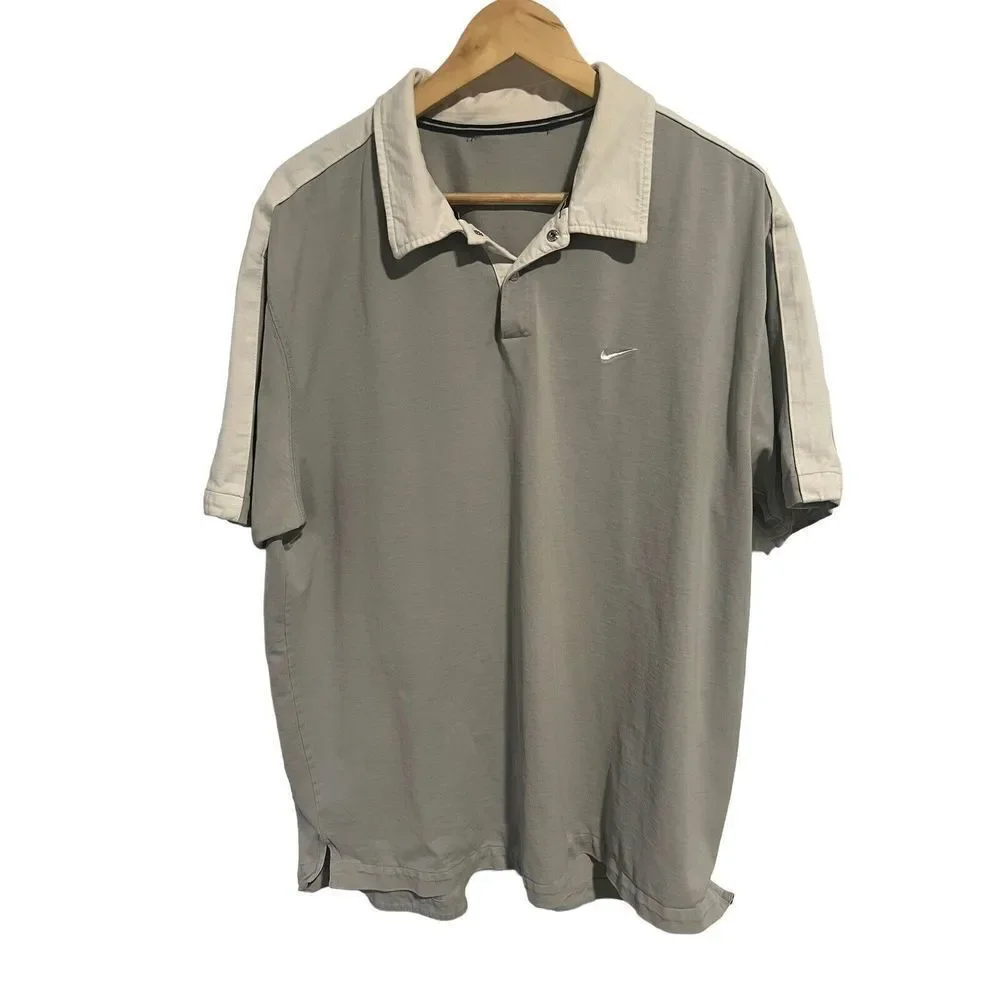 Nike Mens Polo Shirt Extra Large Gray White Logo Cotton